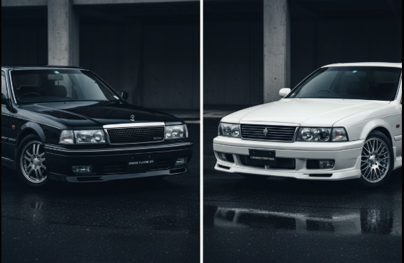 日産グロリアの2つの象徴的なモデル、左はY31型、右はY33型のグランツーリスモ。